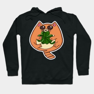 Cat hugging a Four Leaf Clover Hoodie